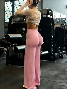 Pantalones de yoga de cintura alta con efecto levantacola, pierna ancha, costura en V, fruncido en el trasero, leggings elásticos y suaves para el entrenamiento, pantalones acampanados para el gimnasio - Product Image 2