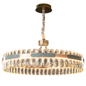 Décoration Cercle Lampes Suspendues Led Salon Moderne Rond Or Luxe K9 Lustres En Cristal - Product Image 6