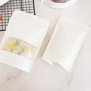 In Stock Packaging Kraft Paper Zip Lock Bag Biodegradable Food Zipper Bag With Window Paper Bags for Food