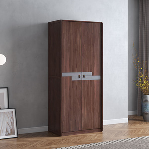 Armario de Madera Maciza de Dos Puertas Color Nogal con Puertas Abatibles, Mueble de Almacenamiento para Dormitorio que Ahorra Espacio - Product Image 1