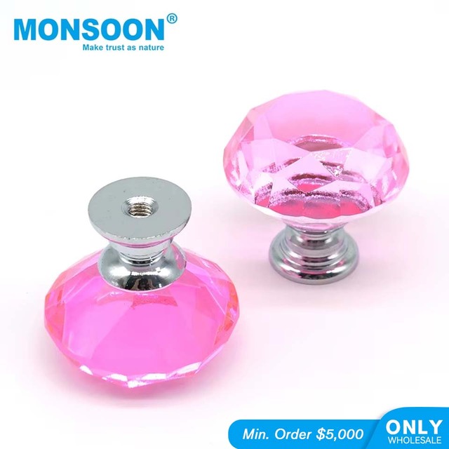 30mm/40mm Furniture Hardware Diamond Crystal Door Knob Cabinet Pulls Glass Handle Kitchen Drawer Pulls for Bedroom Outdoor Villa