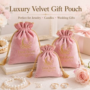 Pochette cadeau en velours personnalisée de luxe avec logo et pompon doré pour bijoux, bougies, parfums, emballage de <span class=keywords><strong>mariage</strong></span> - Product Image 2