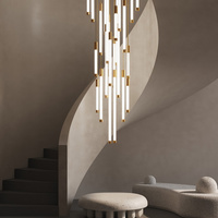 Lustre suspendu en acier inoxydable avec tube en verre décoratif pour escalier, projet personnalisé, luxe moderne, LED dimmable, garantie 1 an