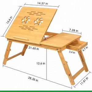 Ángulo ajustable plegable de bambú portátil mesa escritorio Notebook soporte con cajón y parte superior inclinable para cama - Product Image 5