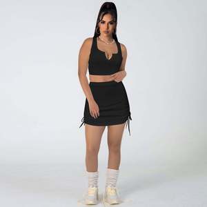 Ensemble jupe courte plissée à cordon de serrage sans manches avec logo personnalisé, jupe de sport pour vélo, jupe de jogging pour femmes, tenues 2 pièces 2023 - Product Image 2