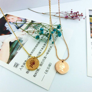 Collar con Colgante de Moneda de Reina y Cadena de Bolas, Chapado en Oro PVD de 14k 18k, Base de Acero Inoxidable 316L, Joyería que no se Deslustra para Mujer - Product Image 1