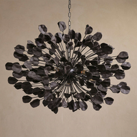 Lustre moderne en laiton de 42 pouces, style luxueux, pétales de fleurs en céramique noire, pour salle à manger, salon