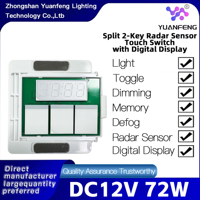 Interrupteur tactile radar à double clé de type split avec affichage numérique, miroir intelligent avec capteur radar intégré, fonction d'affichage numérique adaptée