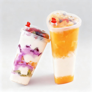 Individueller Herzförmiger Hartplastikbecher 16/24 oz für Limonade, Kaltgetränke, Boba Bubble Milchtee – Einweg-Plastikbecher mit Deckel - Product Image 1