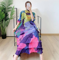 Robe longue plissée en mousseline respirante patchwork personnalisée pour femme, manches évasées amples, taille naturelle, style vintage tendance automne