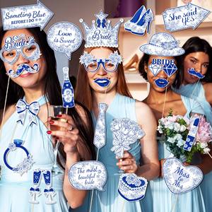 Huancai quelque chose de bleu avant de faire des accessoires de photomaton avec des bâtons Kit d'accessoires de selfie de fête de douche nuptiale pour les fournitures de fête de mariage - Product Image 5