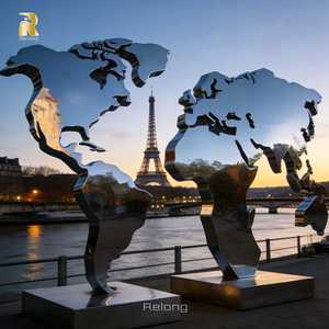 大型カスタムモダンデザインステンレス鋼世界地図彫刻、屋外装飾用都市センターピース - Product Image 3