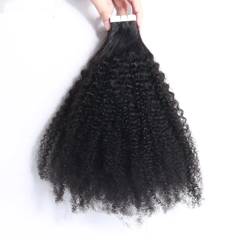 12A cheap brazilian hair Raw Virgin Indian Human Hair Natural Color Afro Kinky Curly Tape In Hair Extensions