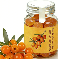 Hartfunctie ondersteunende zeebuckthorn kippenmaag fruitig zoete suikervrije knapperige gummy snoepjes in een fles