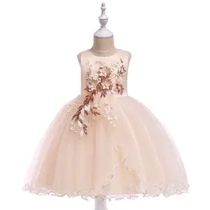 Vestido para niños con apliques de flores, vestido hinchado de tul, fiesta de desfile de cumpleaños, bordado, vestido Formal para bebé, vestido de niña de flores, princesa para niños