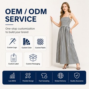 Vestido Midi Personalizado ODM, Nuevo, Verano, Ecológico, Transpirable, Vintage, Cintura Imperio, Volantes, Escote <span class=keywords><strong>Corazón</strong></span>, Estampado Digital a Rayas - Product Image 2