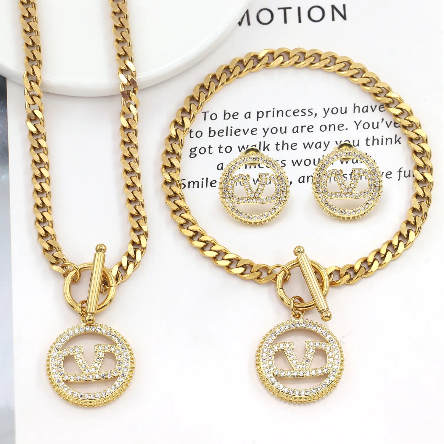 Novidade conjuntos de joias de luxo banhadas a ouro 18K para mulheres joias de aço inoxidável de marcas famosas