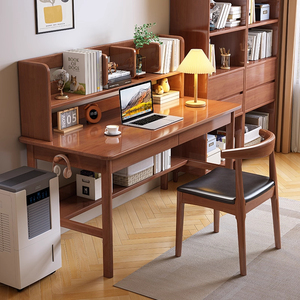 Bureau de travail en bois massif, bureau d'<span class=keywords><strong>ordinateur</strong></span> <span class=keywords><strong>compact</strong></span> avec étagères de rangement pour petit bureau à domicile ou appartement - Product Image 2