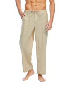 <span class=keywords><strong>Pantaloni</strong></span> da <span class=keywords><strong>uomo</strong></span> <span class=keywords><strong>100</strong></span> in <span class=keywords><strong>lino</strong></span> Casual elasticizzati con coulisse a gamba dritta <span class=keywords><strong>pantaloni</strong></span> da Jogger da spiaggia blu scuro - Product Image 4