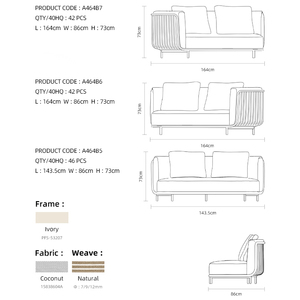 Artie ชุดโซฟาแบบแบ่งส่วนรูปตัวยู, ชุดสนทนาเชือกมุมกรอบอลูมิเนียมกลางแจ้งเฟอร์นิเจอร์โรงแรมสวนเลานจ์ - Product Image 5
