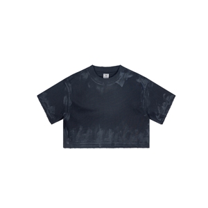 เสื้อยืดถักลายโลโก้วินเทจสำหรับผู้หญิง รุ่น N917 ผ้าฝ้าย 100% หนัก 305gsm สีดำ ทรงครอปท็อป สวมใส่สบาย ทรงหลวม สามารถปรับแต่งได้ - Product Image 3