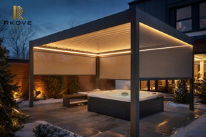 Gazebo de aluminio con persianas motorizadas RKOVE, resistente al invierno, con pantalla de privacidad con cremallera, cubierta aislante para pérgola exterior para patio trasero - Product Image 5