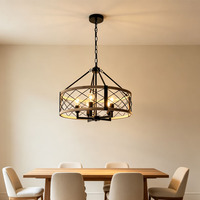 Lustre en fer de qualité supérieure, type tambour rond, abat-jour en métal, base de lampe E26/E27, luminaire suspendu