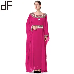 OEM定制豪华Abaya来自火鸡mursim女士巴基斯坦衣服两层雪纺串珠摩洛哥卡夫坦连衣裙