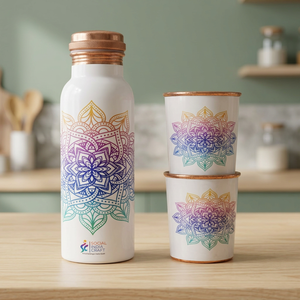 Mandala <b>Drinkware</b> Gift Set Copper Tone Water Bottle and Cups Reusable Ceramic <b>Drinkware</b> for Travel Gift - Indian Home Crafts - Product Image 1