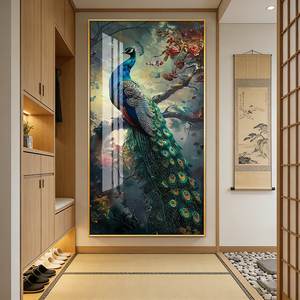 Nouvelle Décoration Murale d'Art Luxe à Motif Animalier pour Salon, Peinture en Porcelaine Cristal de Paon avec LED - Product Image 3