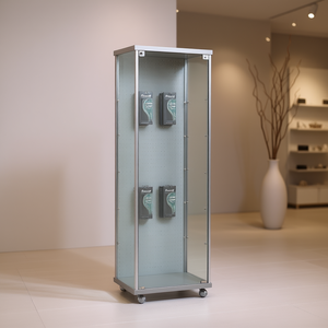 Aluminium <b>Framed</b> Showcase 55Cm Wide 185Cm High Light <b>Grey</b> Tempered Glass Hinged Lockable Door Perforated Back - Product Image 3