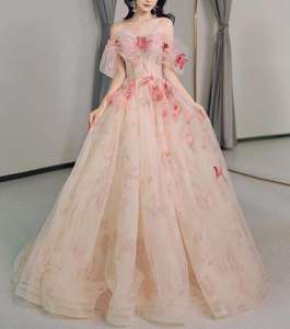 Gaun pesta pernikahan panjang model A-Line, gaun malam renda bordir bunga 3D elegan, gaun pesta pernikahan panjang - Product Image 1