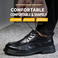 Chaussures de sécurité pour hommes, dessus en cuir pleine fleur, semelle extérieure en caoutchouc, résistantes aux chocs, anti-perforation, isolées, résistantes à l'huile