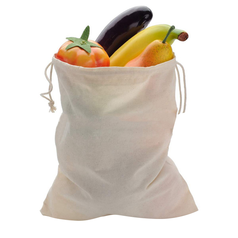 Promotional custom organic fruit food vegetable shopping cotton drawstring bag