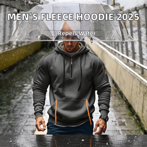 Pull à capuche décontracté pour homme, collection automne-hiver 2025, avec fermeture éclair, poches latérales multi-zippées, doublure polaire imperméable, grandes tailles - Product Image 2
