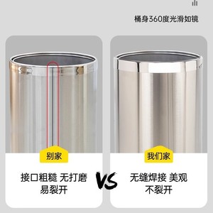 Double-layer stainless steel trash can for home use, living room, toilet, bathroom, <b>kitchen</b>, large size, office, no lid. - Product Image 4