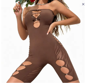 Reizvolles, transparentes, dünnes, schwarzes, nicht gewebtes Spitzen-Dessous-Set für Damen: Halbtransparente Bluse mit Cut-Outs und passender Unterwäsche – Zweiteiliges Set - Product Image 1