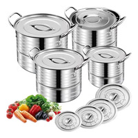 Ensemble de casseroles en acier inoxydable 410 avec marmite à double couche, plateau vapeur, seau à soupe - Équipement de cuisine au design moderne