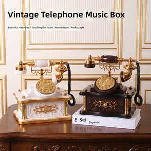 Nouvelle Boîte à Musique Téléphone Vintage Européenne en Résine, Ornement Décoratif Nostalgique à Pendule Mécanique pour Bureau - Product Image 1