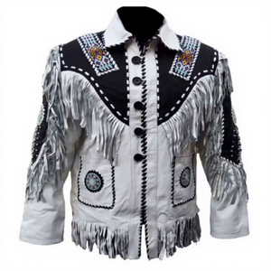 Chaqueta de cuero de vaquero blanco para hombre modelo desgastado de motocicleta Premium estilo occidental genuino precio al por mayor de alta calidad - Product Image 1