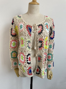 Cardigan de plage bohème fait main <span class=keywords><strong>au</strong></span> <span class=keywords><strong>crochet</strong></span> pour femme, style <span class=keywords><strong>Granny</strong></span> Square, fabrication OEM - Product Image 2