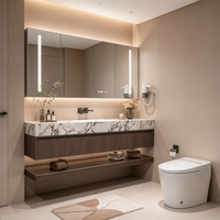 Meuble-lavabo flottant de luxe en bois massif pour hôtel, avec comptoir en pierre frittée et miroir intelligent LED, fabrication directe OEM/ODM