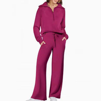 JAC22 Q029 Damen Neues Fleece-Set Einfarbig mit Kapuze Langarm Zweiteiliges Modisches Outfit Atmungsaktive Lange Hose