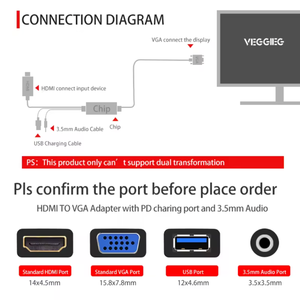 Cable Convertidor de 2K HD a VGA con Audio PD para Computadora/Proyector/HDTV, con Blindaje Trenzado de PVC - Product Image 4