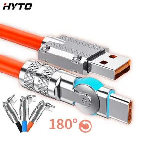 HYTO 120W 6A 180 Degree Rotating Super Fast Charge Cable Mobile Game Type-C Charger Liquid Silicone Cable for Xiaomi IPhone 1m