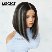Peluca frontal de encaje suizo 13x4 de cabello humano virgen vietnamita natural liso negro con reflejos, pre-cortada, al por mayor