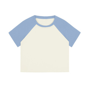 Custom Logo Streetwear Knitted Eco-Friendly Women's Cropped T-Shirts Contrast Short Sleeve Crop <b>Tops</b> Tees - Product Image 6