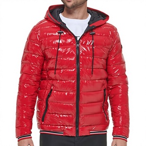 Casual Zipper Front Thick Bomber <b>Jacket</b> Solid Color Polyester Shell Unisex <b>Red</b> Puffer <b>Waterproof</b> Cotton Liner Windproof Winter - Product Image 1