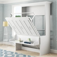 Lit Murphy mural moderne avec bureau intégré – Solution de mobilier pratique pour la maison, style panneau bois