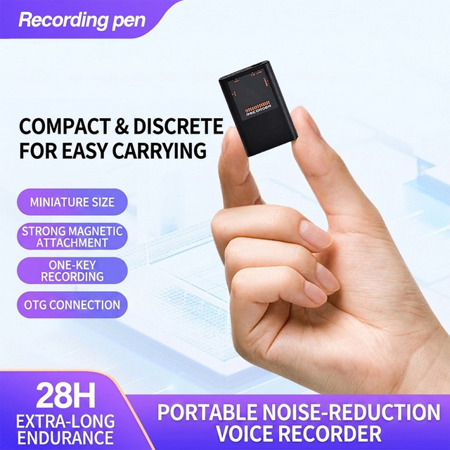 Magnetic Portable MP3 Voice Recorder with One-Key Recording OTG Support Digital Audio Recorder for Lectures Meetings 30H Battery